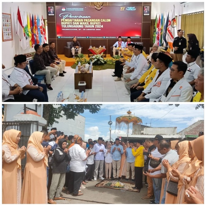 Daftar ke KPU Tulungagung, Paslon Bupati- Wabup Gatut Sunu-Ahmad Baharudin Diiringi Hadrah dan Sholawat dari Ribuan Massa