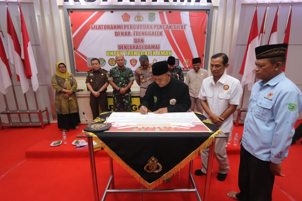 Pasca Insiden Perusakan Polsek Watulimo, Puluhan Pendekar di Trenggalek Sepakat Jaga Kondusivitas