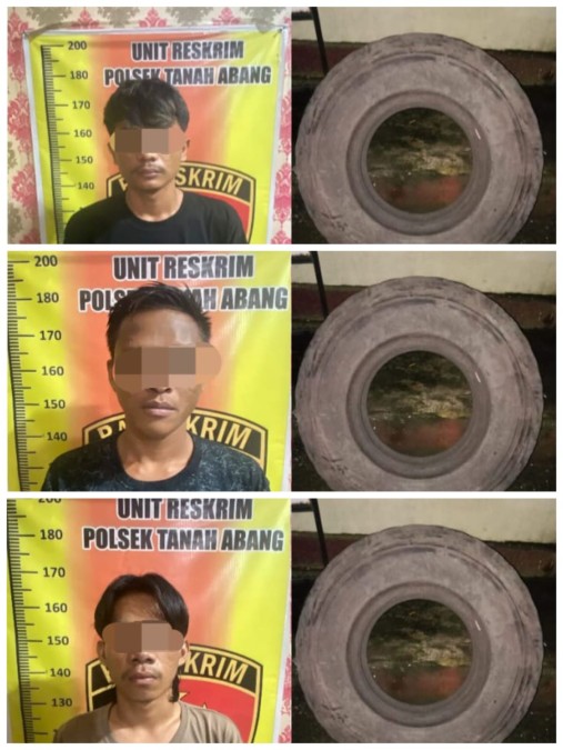 POLSEK TANAH ABANG UNGKAP KASUS PENGGELAPAN BAN MOBIL MILIK PERUSAHAAN, TIGA ORANG DIAMANKAN