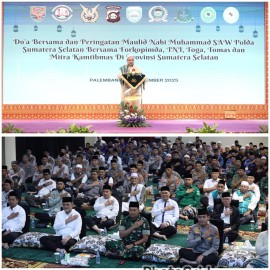 Doa Bersama Maulid Nabi di Polda Sumsel, Momentum Perkuat Sinergi Pemerintah dan Aparat